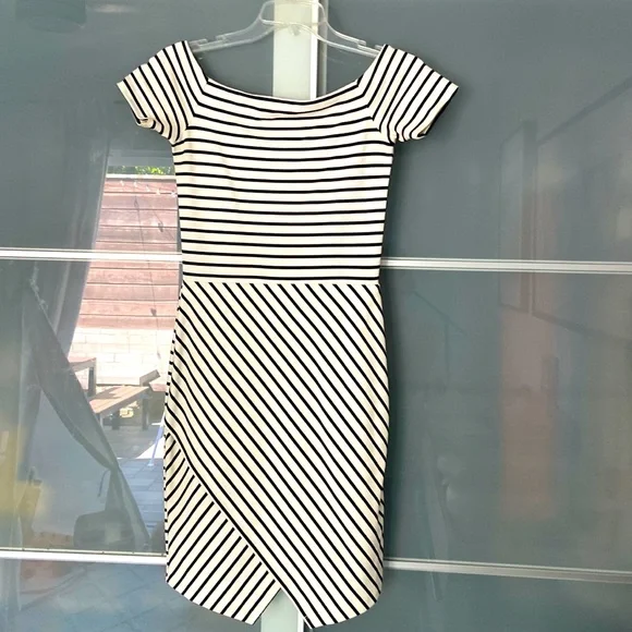 black and white striped off the shoulder dress Jluxlabel Women's Custom Maxi Dress